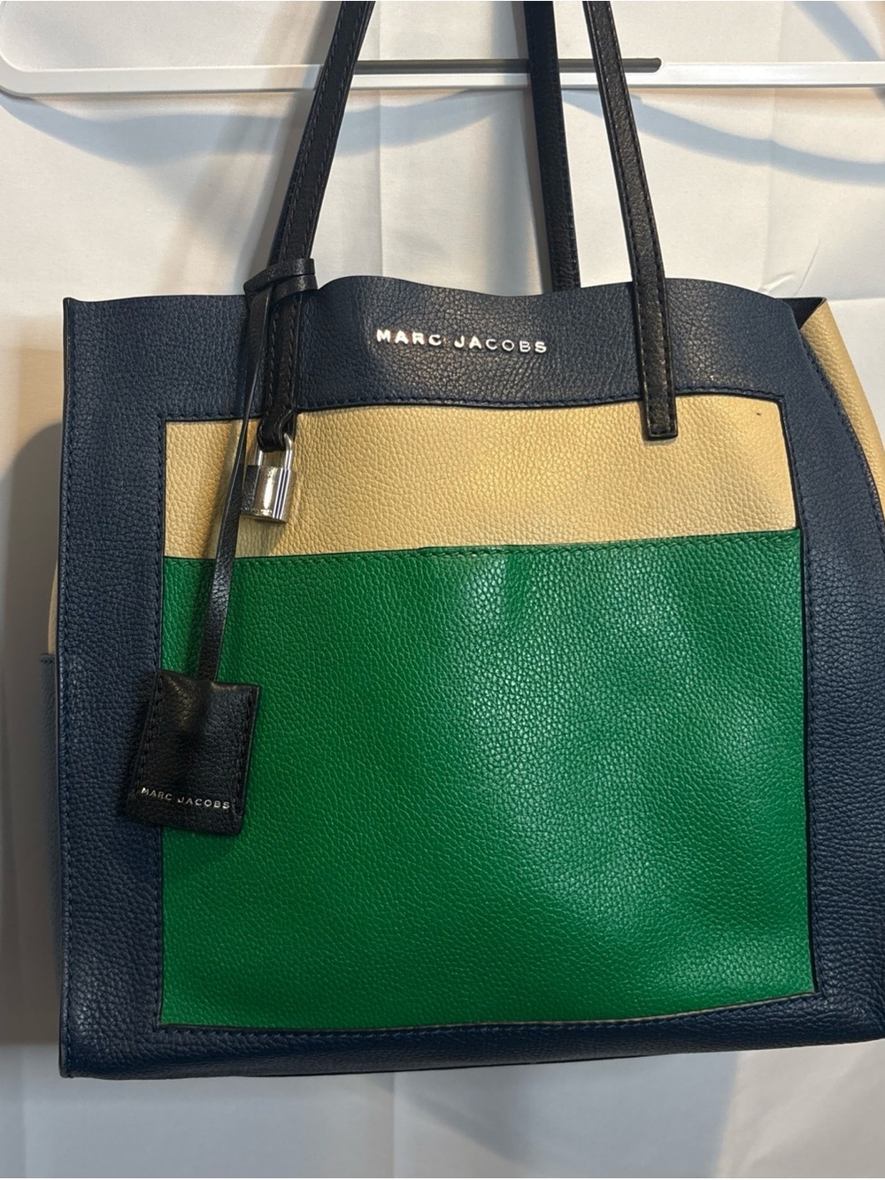 Marc Jacobs Colorblock Leather Tote — Navy, Green & Cream